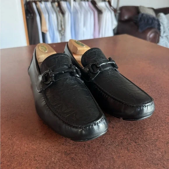 Salvatore Ferragamo Embossed Black Loafers